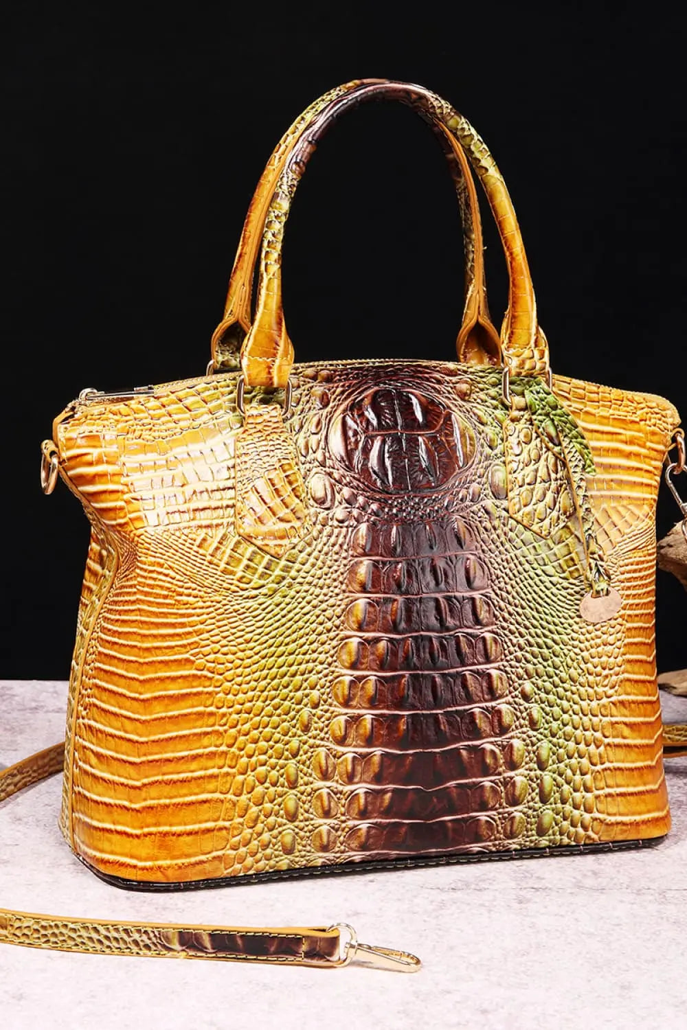 Gradient PU Leather Handbag - GlossiChic Collection Orange/Brown / One Size GlossiChic Collection handbags