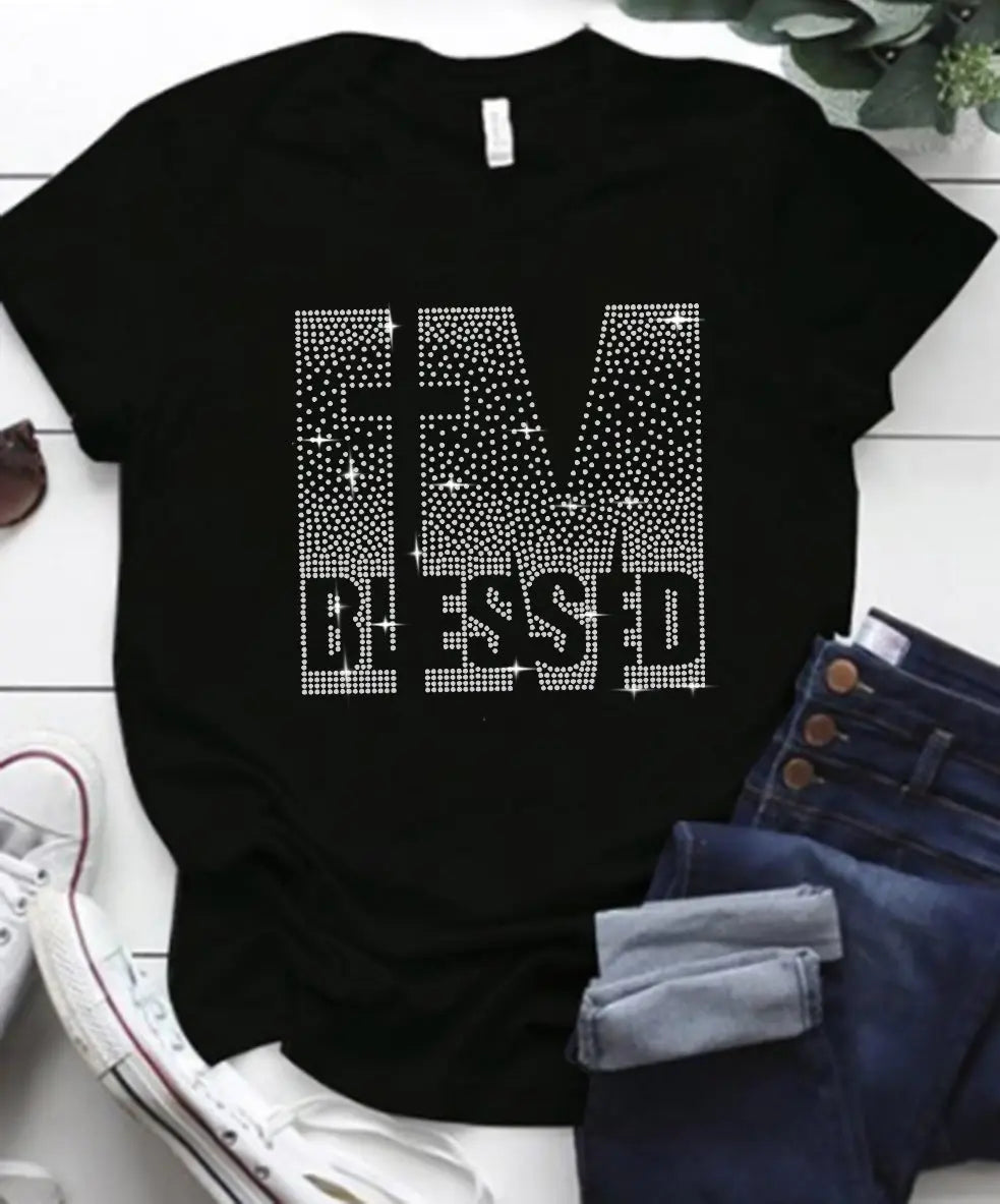 IM BLESSED Casual Round Neck Short-Sleeved T-Shirt GlossiChic Collection