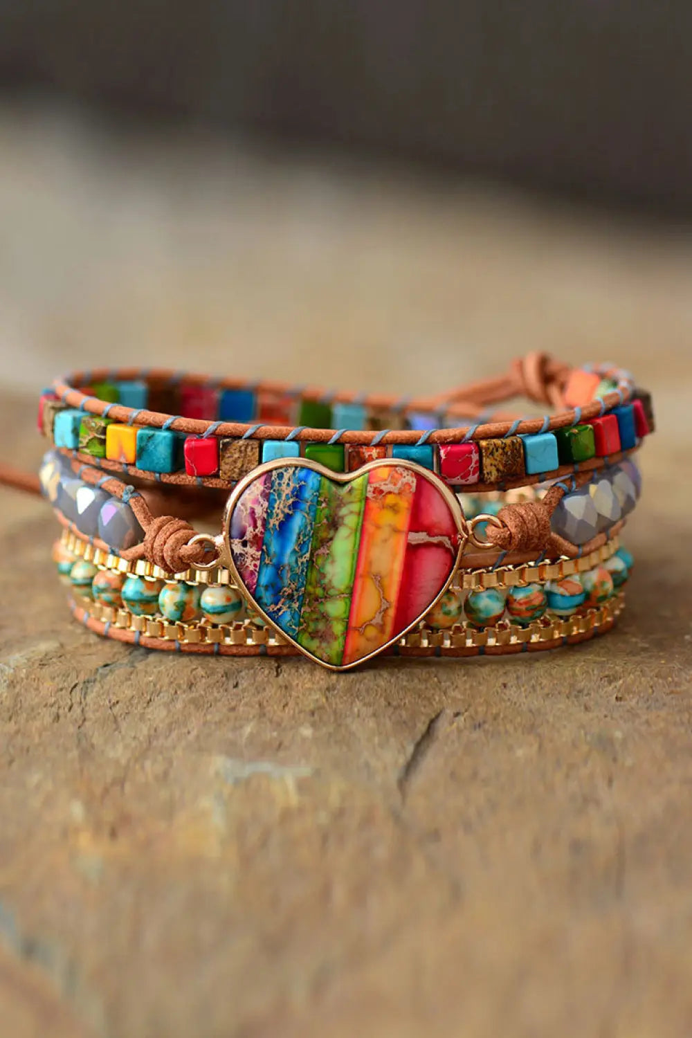 Imperial Jasper & Crystal Layered Bracelet - GlossiChic Collection Multicolor / One Size GlossiChic Collection Bracelets