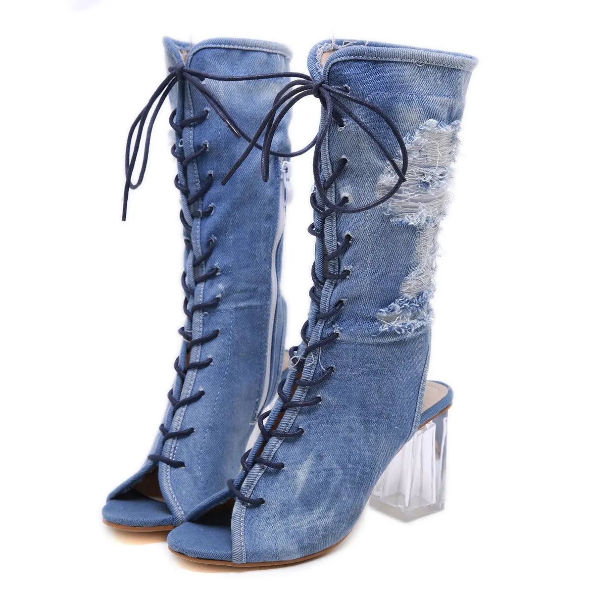 Denim Fish Mouth Open Toe Boots - GlossiChic Collection