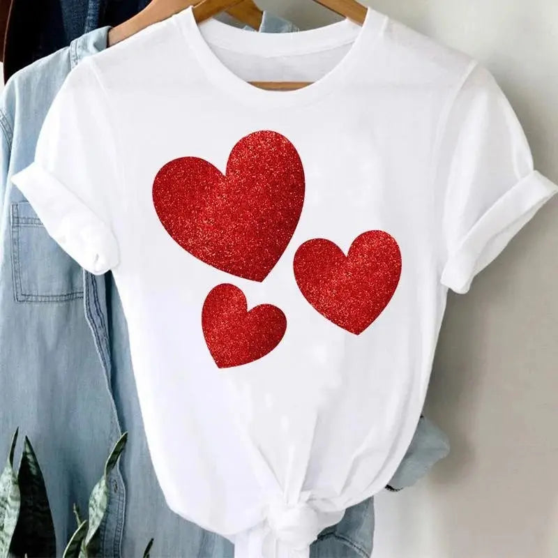 Hearts Print Short Sleeve T-Shirts GlossiChic Collection