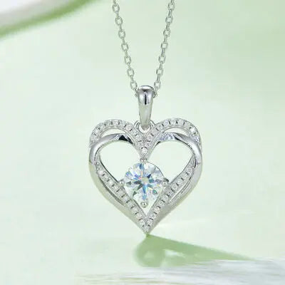 1.2 Carat Moissanite 925 Sterling Sliver Heart Necklace - GlossiChic Collection