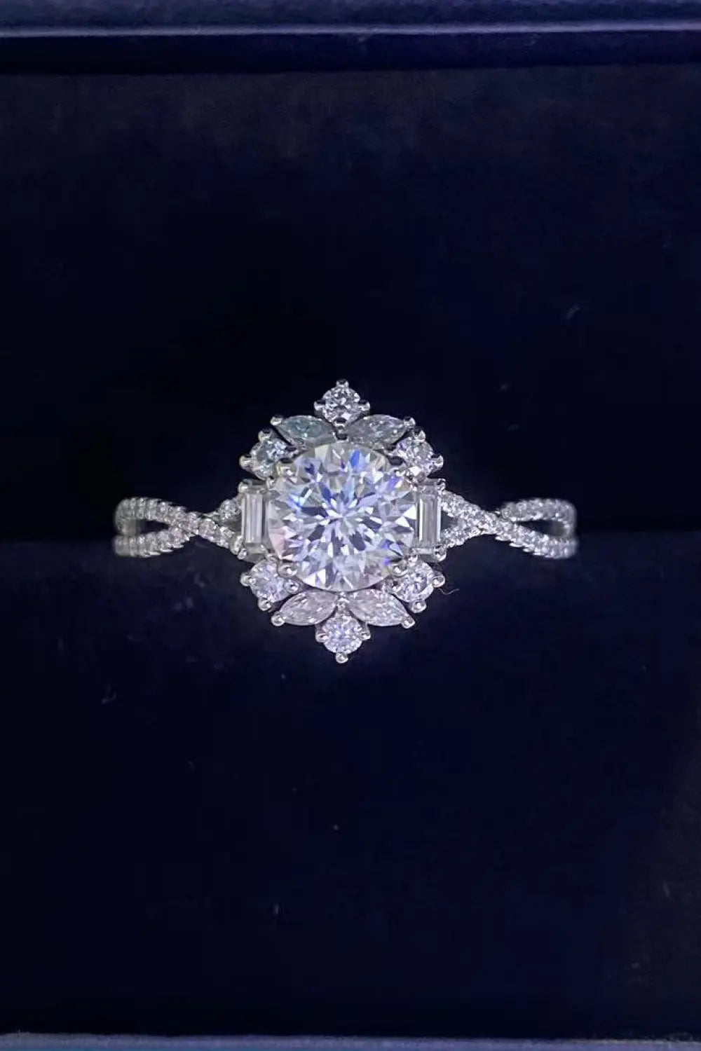 Floral 2 Carat Moissanite Crisscross Ring - GlossiChic Collection Silver / 5 GlossiChic Collection jewelry