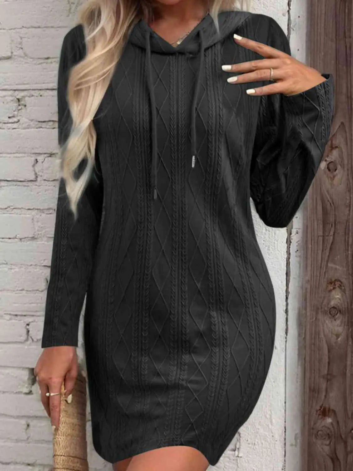 Drawstring Hooded Sweater Dress - GlossiChic Collection