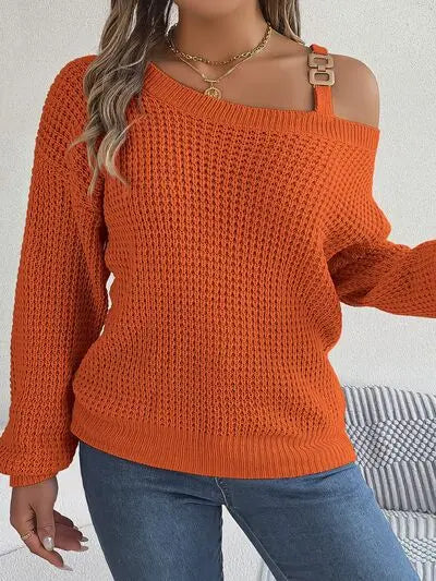 Asymmetrical Neck Long Sleeve Sweater - GlossiChic Collection Wine / S GlossiChic Collection apparel