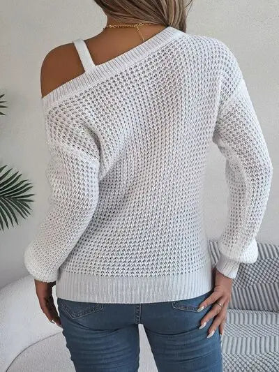 Asymmetrical Neck Long Sleeve Sweater - GlossiChic Collection Wine / S GlossiChic Collection apparel