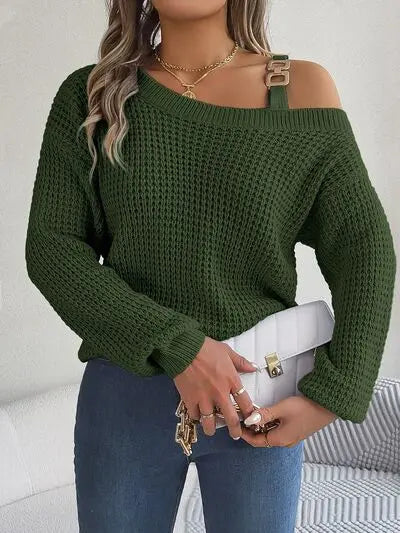 Asymmetrical Neck Long Sleeve Sweater GlossiChic Collection