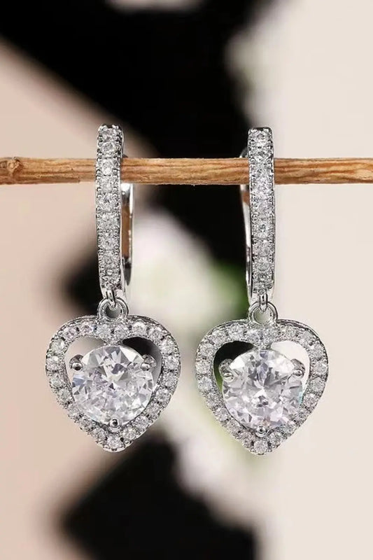 2 Carat Moissanite Platinum-Plated Heart Drop Earrings - GlossiChic Collection