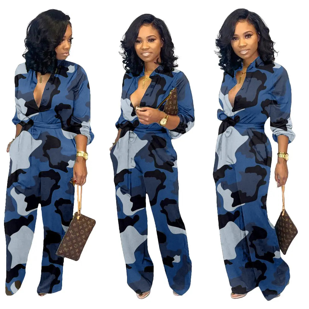 Camouflage wide leg jumpsuit - GlossiChic Collection