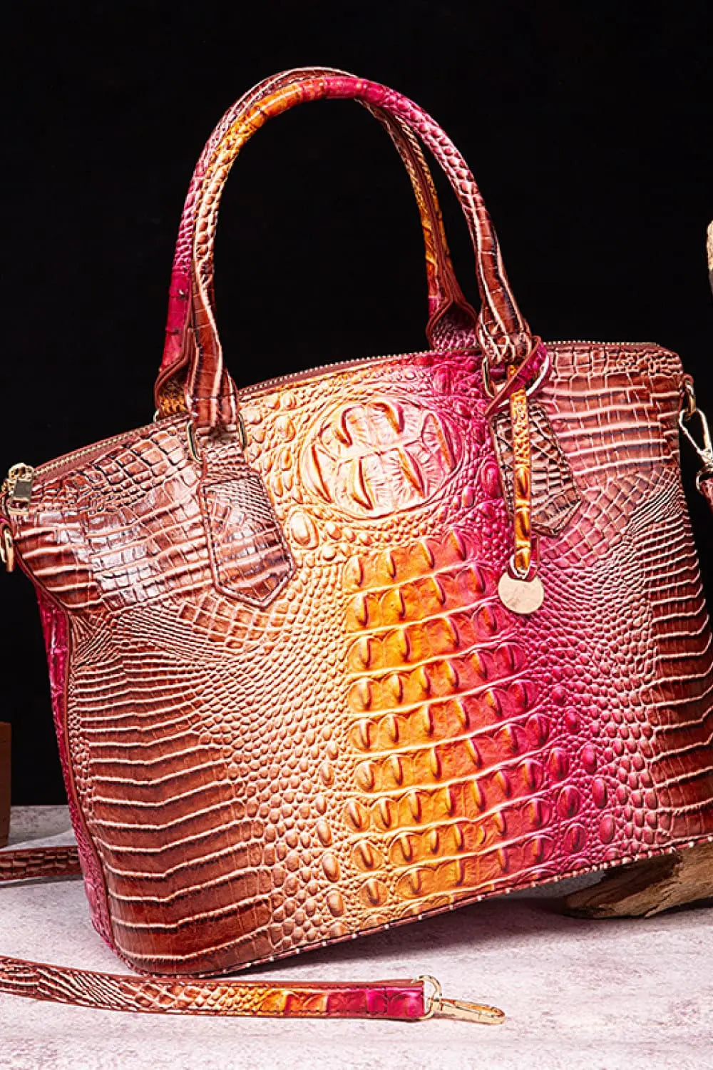 Gradient PU Leather Handbag - GlossiChic Collection Brown/Pink / One Size GlossiChic Collection handbags