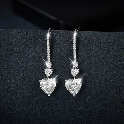 5.44 Carat 925 Sterling Silver Moissanite Heart Drop Earrings - GlossiChic Collection