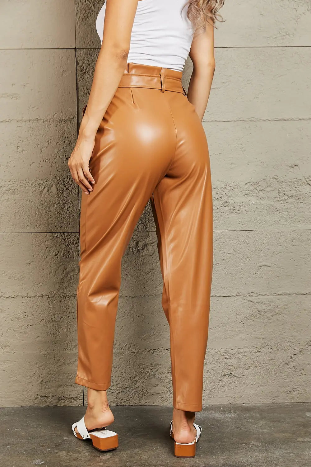 Full Size Faux Leather Waist Pants - GlossiChic Collection