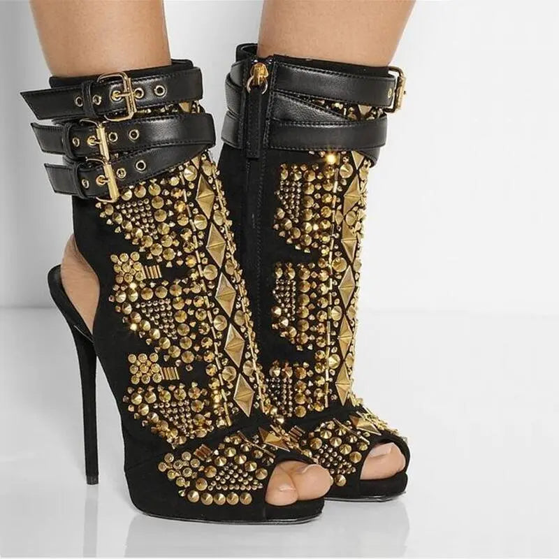 Sexy Slingback Fish Mouth Multi-Buckle Hot Rhinestone High-Heel Sandals GlossiChic Collection