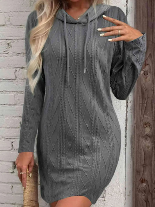 Drawstring Hooded Sweater Dress - GlossiChic Collection