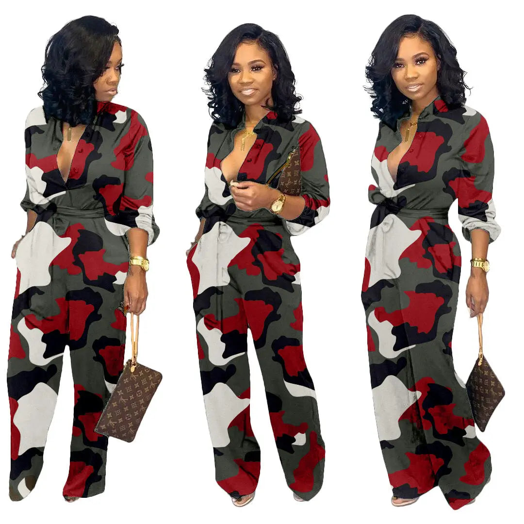 Camouflage wide leg jumpsuit - GlossiChic Collection