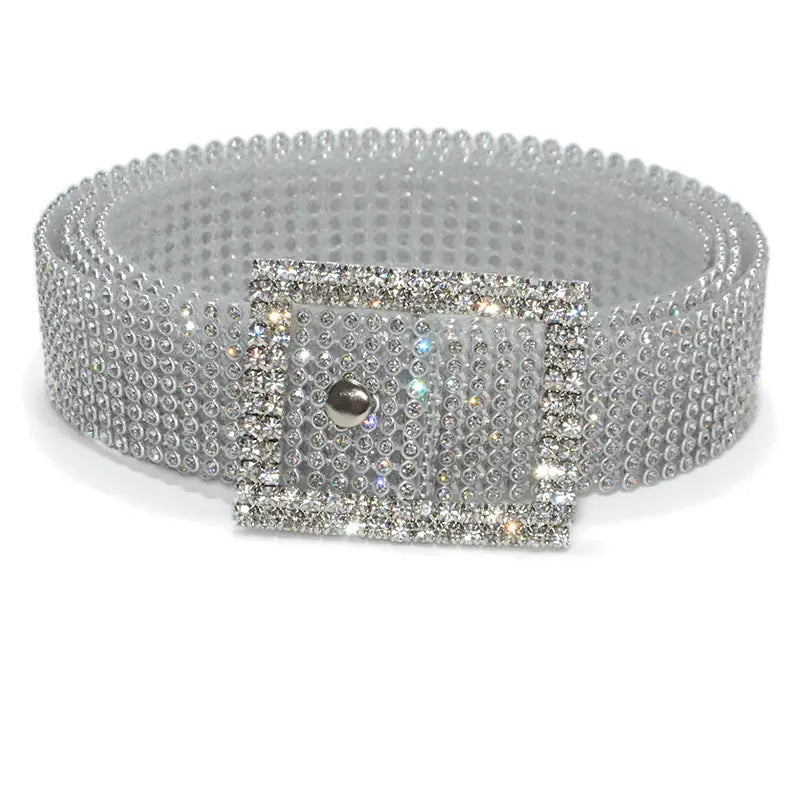Rhinestone Embellished Belt - GlossiChic Collection Rectangular buckle / 115cm GlossiChic Collection Belts & Hats