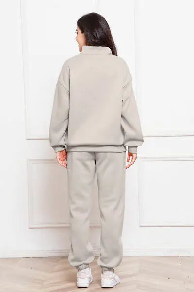 Half Zip Long Sleeve Sweatshirt and Pants Set GlossiChic Collection