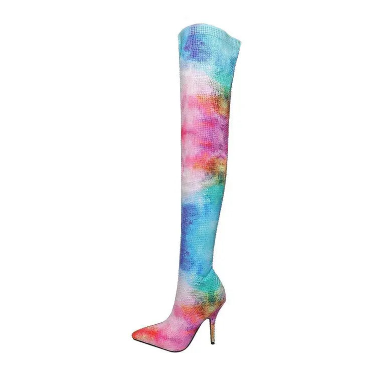 Skinny Heel Iridescent Over-the-knee Boots Elastic Boots GlossiChic Collection