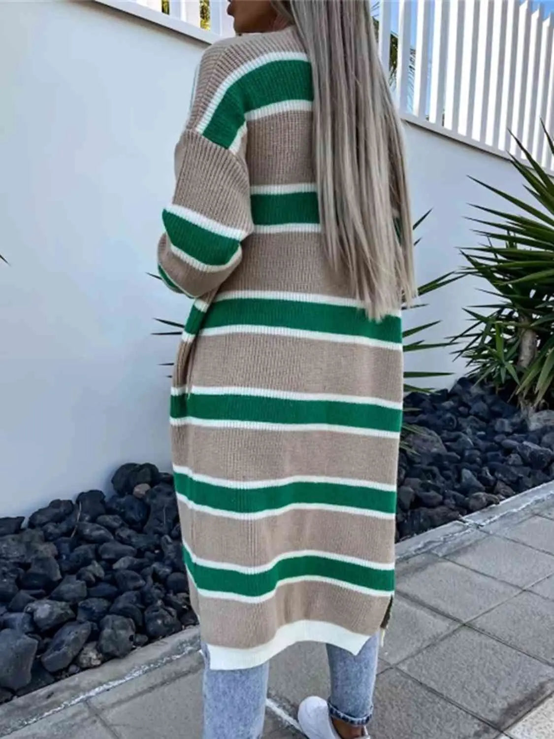 Striped Open Front Longline Cardigan GlossiChic Collection