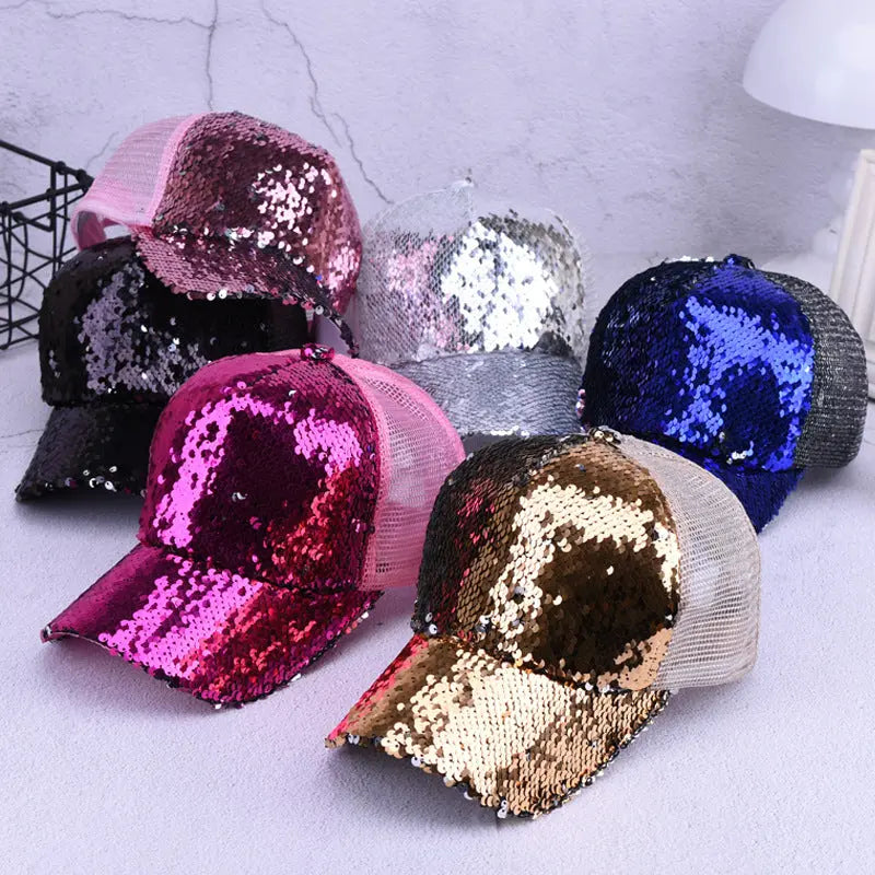 Flip Changes Color Sequin Mesh Hats - GlossiChic Collection