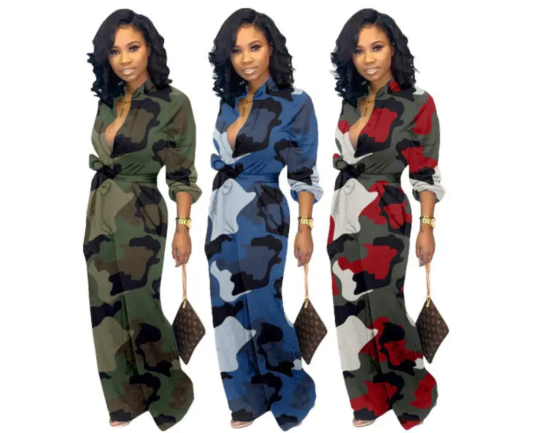 Camouflage wide leg jumpsuit - GlossiChic Collection