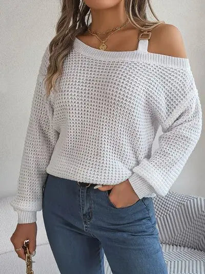 Asymmetrical Neck Long Sleeve Sweater - GlossiChic Collection Wine / S GlossiChic Collection apparel