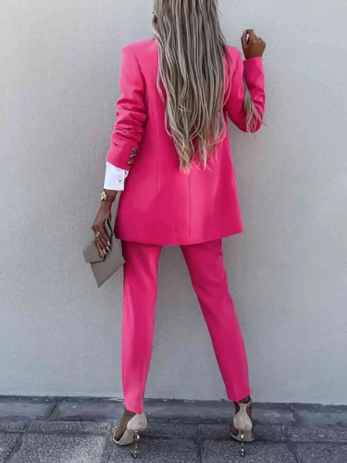 Lapel Collar Long Sleeve Blazer and Pants Set - GlossiChic Collection Charcoal / S GlossiChic Collection Outfit Sets