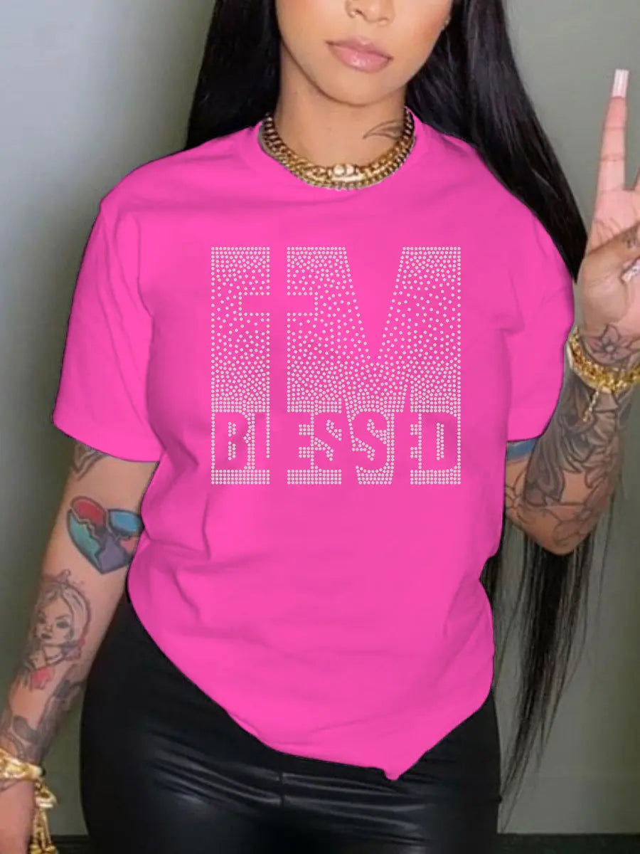 IM BLESSED Casual Round Neck Short-Sleeved T-Shirt GlossiChic Collection