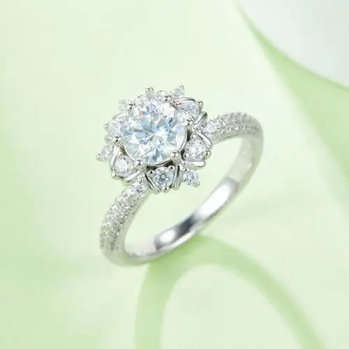 1 Carat Moissanite 925 Sterling Silver Flower Shape Ring - GlossiChic Collection