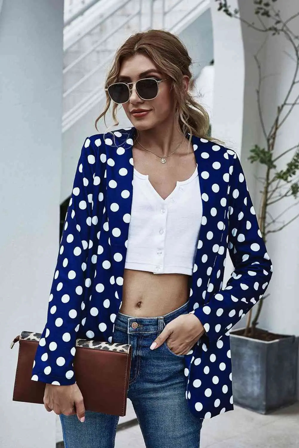 Polka Dot Long Sleeve Blazer - GlossiChic Collection Navy / S GlossiChic Collection Blazer & Cardigan