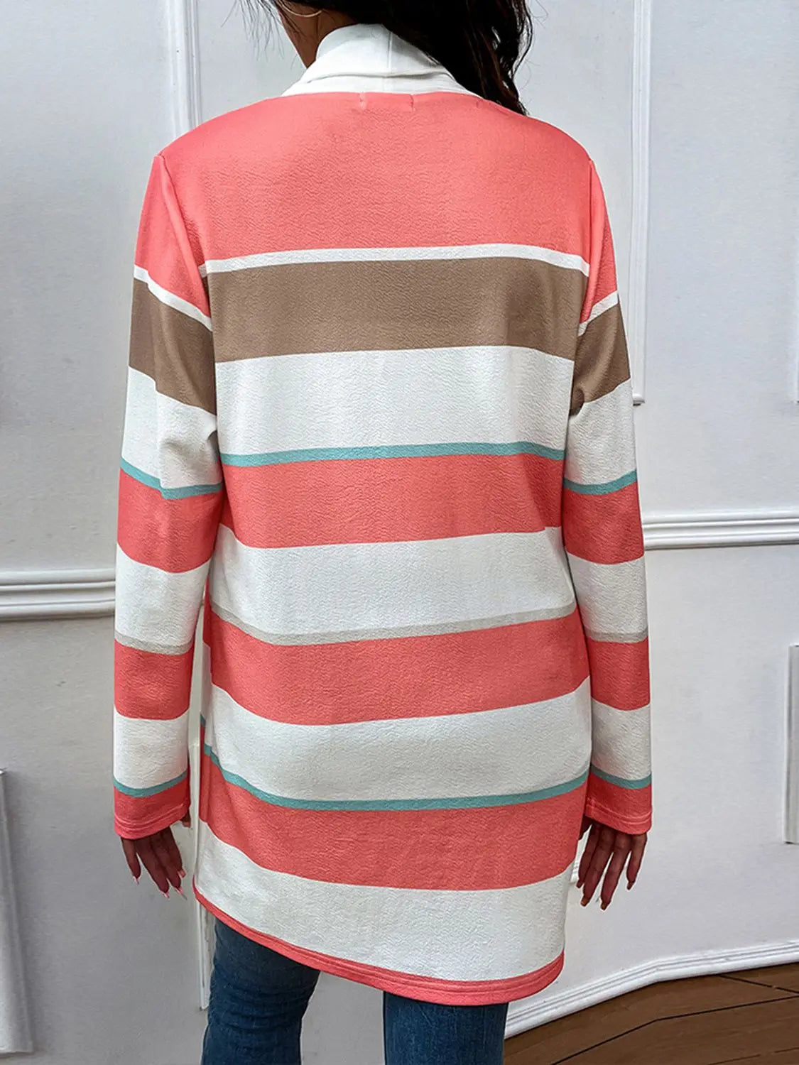 Striped Open Front Longline Cardigan GlossiChic Collection