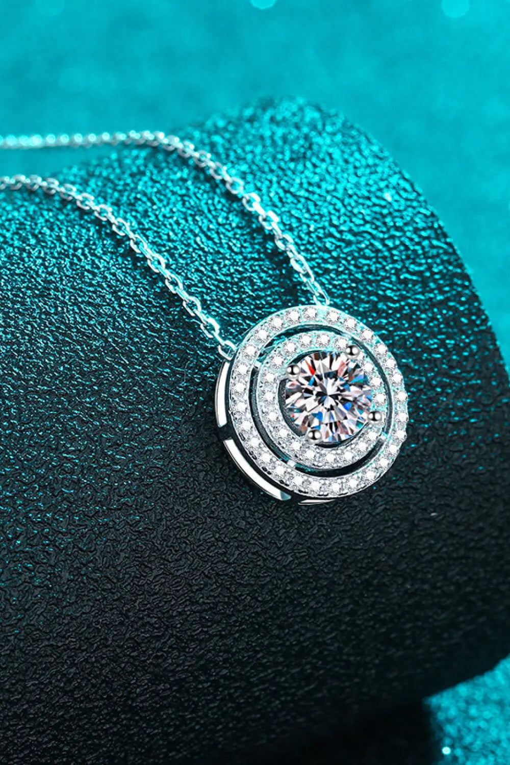 Moissanite Round Pendant Rhodium-Plated Necklace GlossiChic Collection