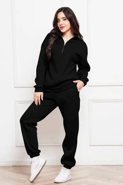 Half Zip Long Sleeve Sweatshirt and Pants Set GlossiChic Collection