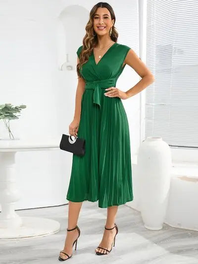 Tied Surplice Pleated Tank Dress Trendsi