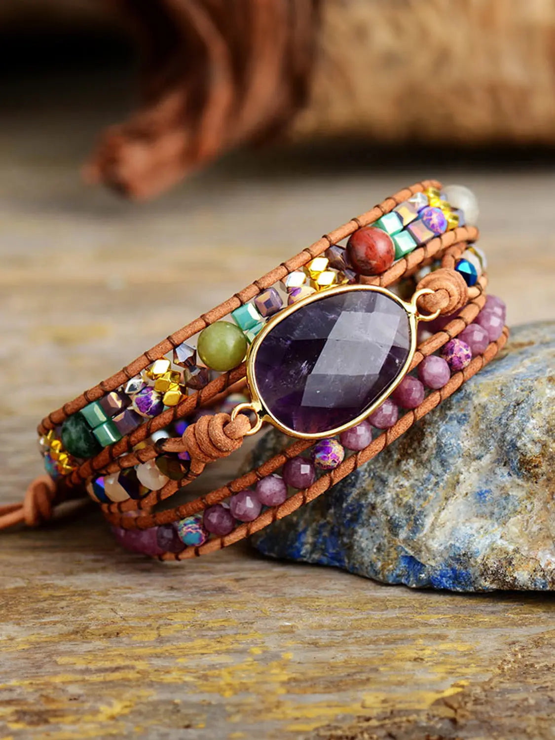 Triple-Layer Amethyst Bracelet - GlossiChic Collection Plum / One Size GlossiChic Collection jewelry