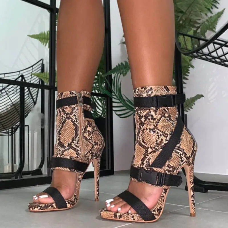 Snake Print Color Block High Heels GlossiChic Collection