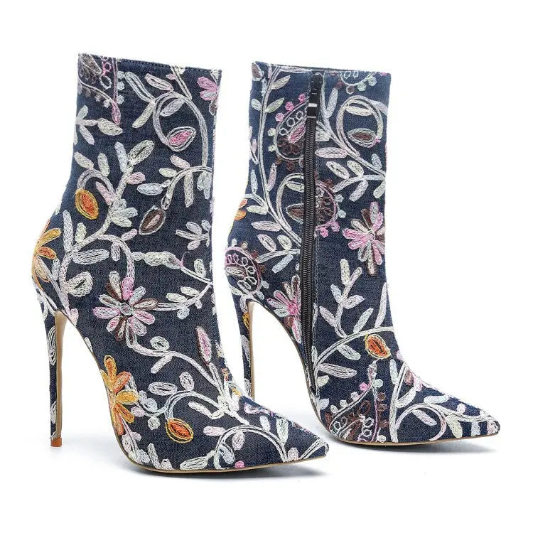 Gracefully Embroidered Denim Boots GlossiChic Collection