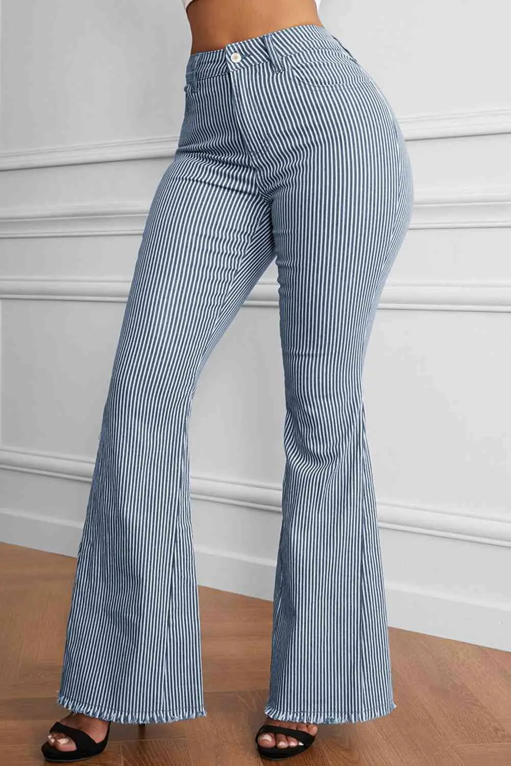 Striped Fringe Detail Flare Pants GlossiChic Collection