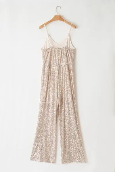 Sequin Spaghetti Strap Wide Leg Jumpsuit Trendsi