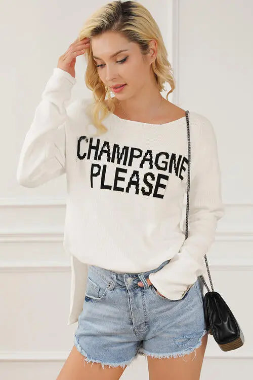 CHAMPAGNE PLEASE Long Sleeve Slit Sweater GlossiChic Collection