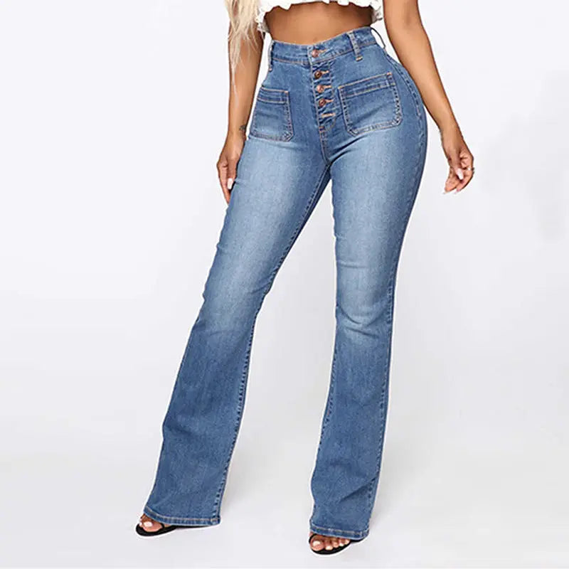 Plus Size Patch Pocket Washed High Waist Denim Jeans GlossiChic Collection