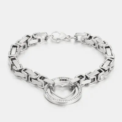 Stainless Steel Inlaid Zircon Cutout Heart Bracelet Trendsi