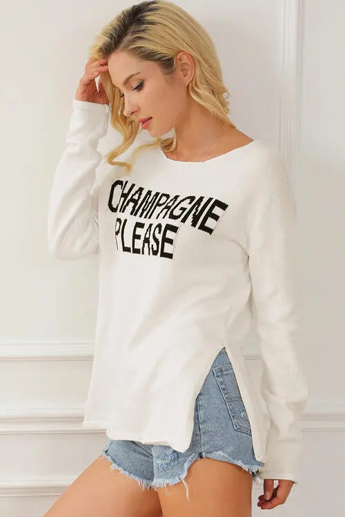 CHAMPAGNE PLEASE Long Sleeve Slit Sweater GlossiChic Collection