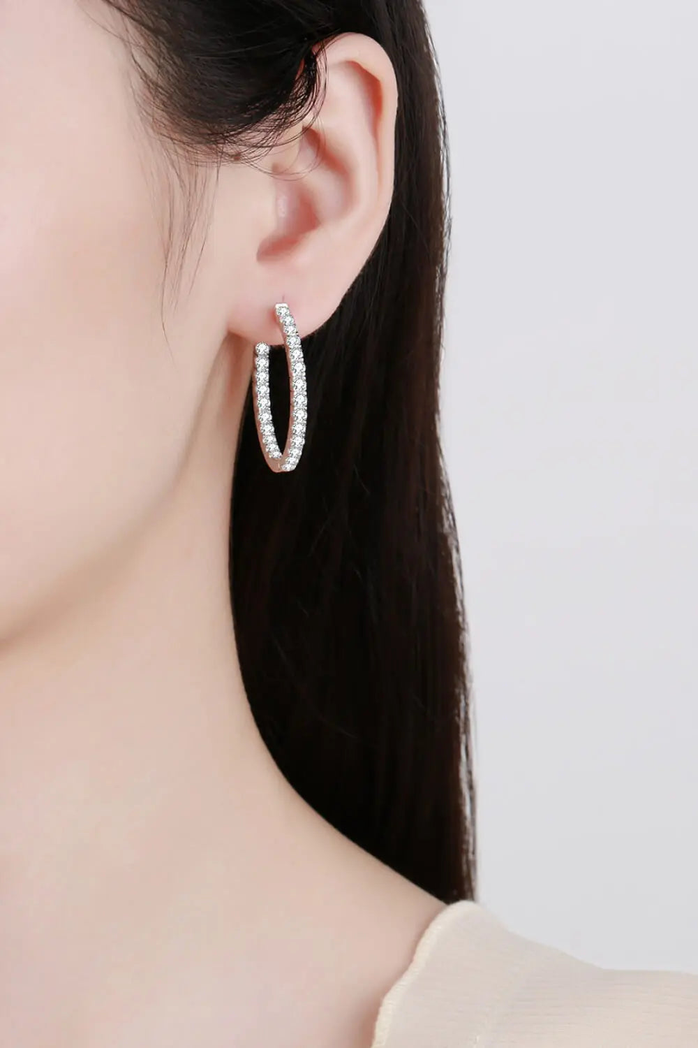 Moissanite Rhodium-Plated Hoop Earrings GlossiChic Collection