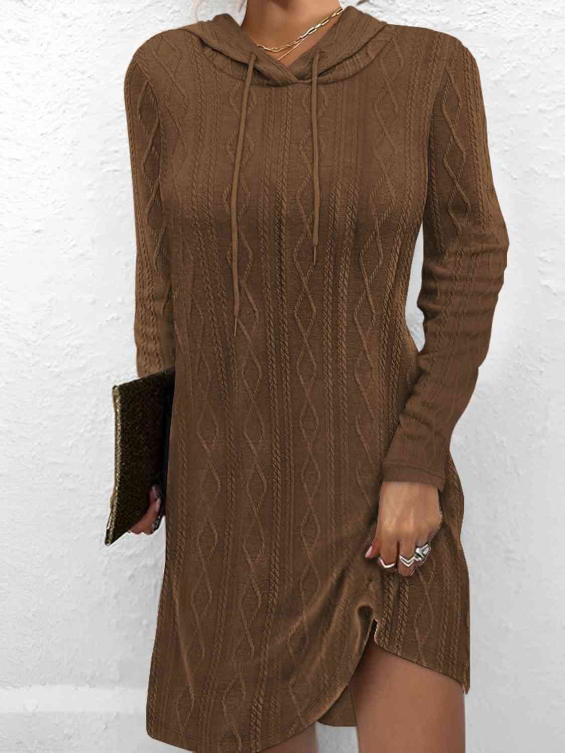 Drawstring Hooded Sweater Dress - GlossiChic Collection