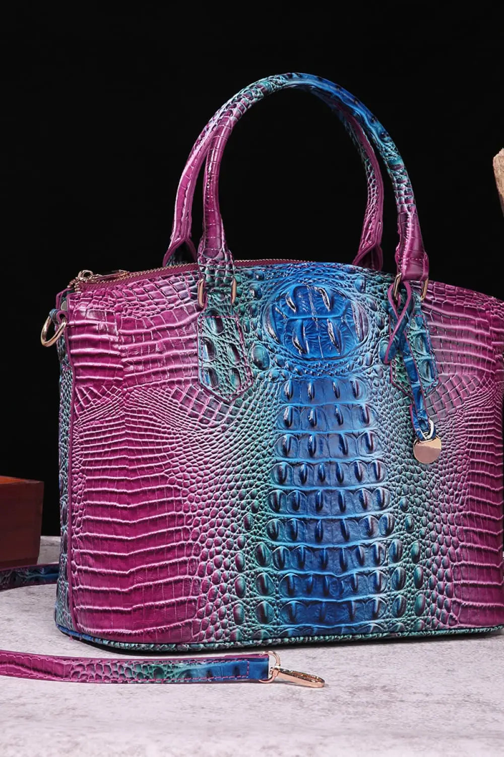 Gradient PU Leather Handbag - GlossiChic Collection Purple/Blue / One Size GlossiChic Collection handbags