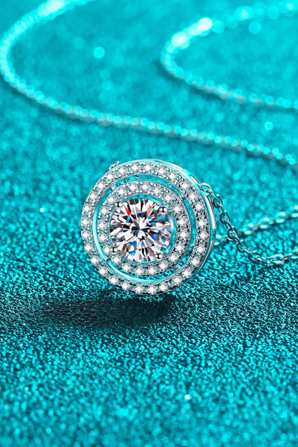 Moissanite Round Pendant Rhodium-Plated Necklace GlossiChic Collection