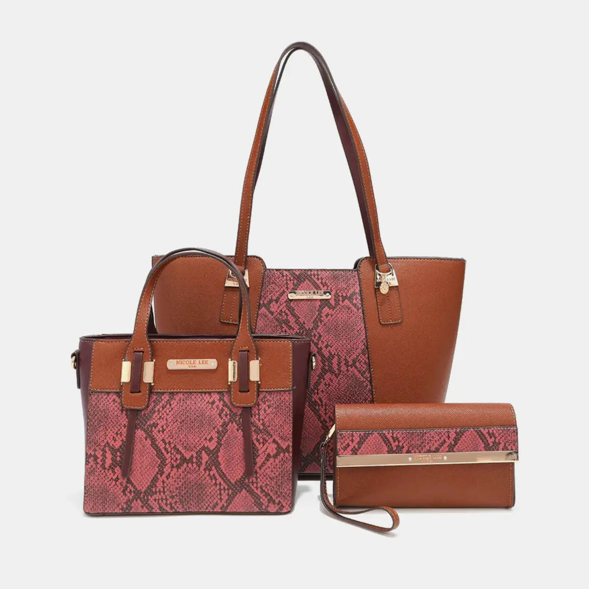 3-Piece Snake Print Handbag Set - GlossiChic Collection