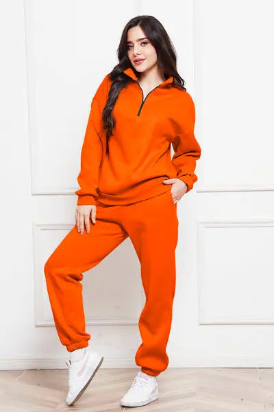 Half Zip Long Sleeve Sweatshirt and Pants Set GlossiChic Collection