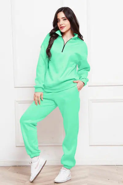 Half Zip Long Sleeve Sweatshirt and Pants Set GlossiChic Collection